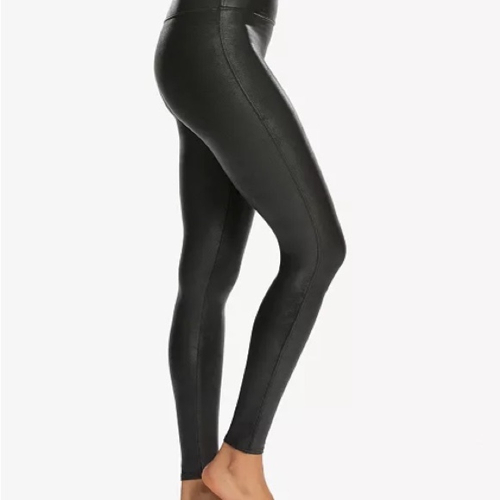 SPANX Faux Leather Leggings, Black, Small, Compression Slimming - Picture 2 of 9
